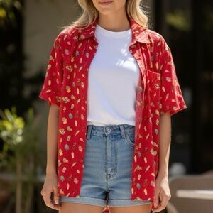 Disney Aloha Tiki Polynesian Snacks Treats Shirt Red Dole Whip Mickey Unisex S
